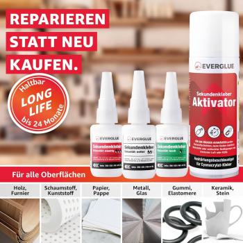Preview: Everglue Sparset Sekundenkleber lange Haltbarkeit dünn + mittel + dick à 20g + Aktivator 200ml